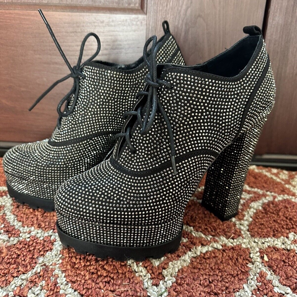 Nib Jessica Simpson Black Imina Platform Rhinestonesladies Booties Size 7.5m/38